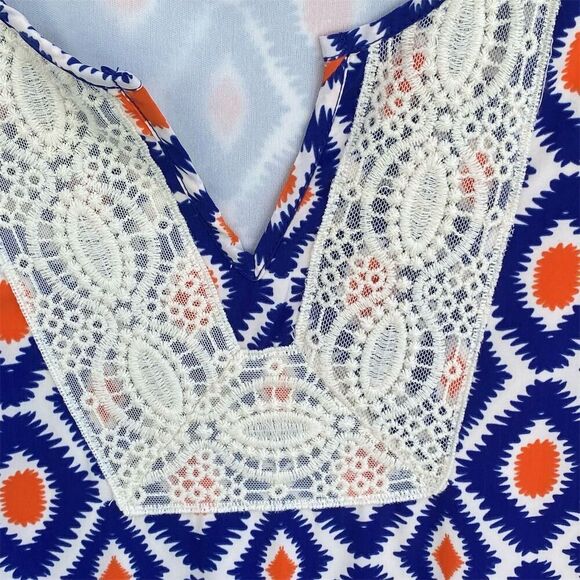 Women's Multicolor Geometric Tunic Dress L Knee Length Long Sleeve - Picture 4 of 10